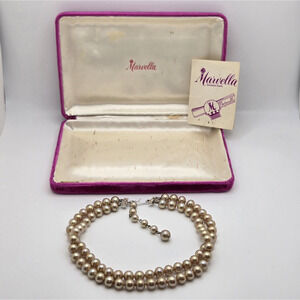 Vintage Marvella Faux Pearl Choker Necklace Classic Retro Coquette Original Box